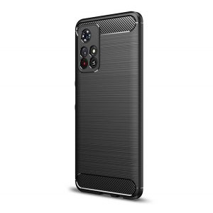 Protector de telefon din silicon (rezistenta la impact medie, colt cu perna de aer, periat, model carbon) NEGRU Xiaomi Poco M4 Pro 5G, Xiaomi Redmi Note 11T 5G