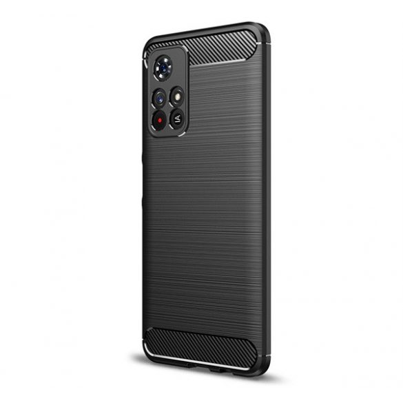 Protector de telefon din silicon (rezistenta la impact medie, colt cu perna de aer, periat, model carbon) NEGRU Xiaomi Poco M4 Pro 5G, Xiaomi Redmi Note 11T 5G