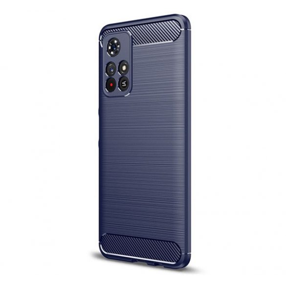 Protector de telefon din silicon (rezistență medie la impact, colț cu pernă de aer, periat, model carbon) ALBASTRU ÎNCHIS Xiaomi Redmi Note 11T 5G, Xiaomi Poco M4 Pro 5G