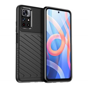 Husă silicon pentru telefon (rezistent la impact mediu, cu dungi, model convex) negru Xiaomi Redmi Note 11 5G, Xiaomi Redmi Note 11T 5G, Xiaomi Poco M4 Pro 5G