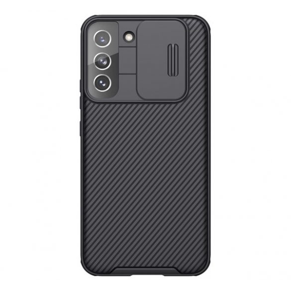 NILLKIN CAMSHIELD PRO plastic protecțiede telefon (cadru de silicon, mediu rezistent la impact, protecția camerei, model cu dungi) negru Samsung Galaxy S22 Ultra 5G (SM-S908)