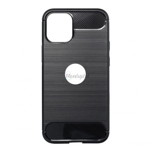 Protector de telefon din silicon (rezistență medie la impact, colț cu pernă de aer, periat, model carbon, decupat logo) NEGRU Apple iPhone 13 Pro