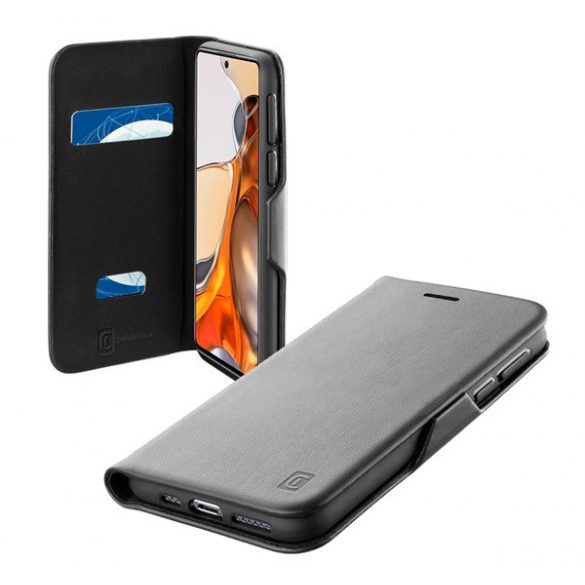 Husă CELLULARLINE BOOK CLUTCH în picioare, efect piele (FLIP, deschidere laterală, funcție suport card bancar) NEGRU Xiaomi Mi 11 Lite 4G, Xiaomi 11 Lite 5G NE, Xiaomi Mi 11 Lite 5G