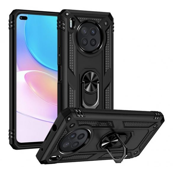 Protecție din plastic pentru telefon Defender (rezistentă la impact mediu, interior din silicon, inel suport telefon, placă metalică încorporată) negru Honor 50 Lite, Huawei Nova 8i