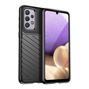 Protector de telefon din silicon (rezistență medie la impact, în dungi, model convex) NEGRU Samsung Galaxy A33 5G (SM-A336)