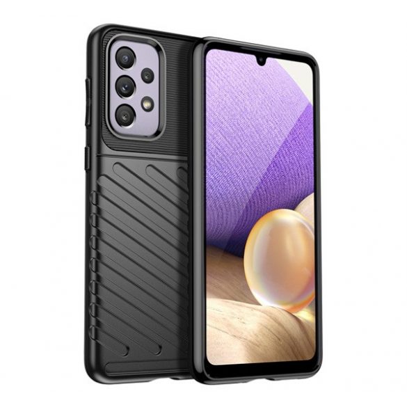 Protector de telefon din silicon (rezistență medie la impact, în dungi, model convex) NEGRU Samsung Galaxy A33 5G (SM-A336)