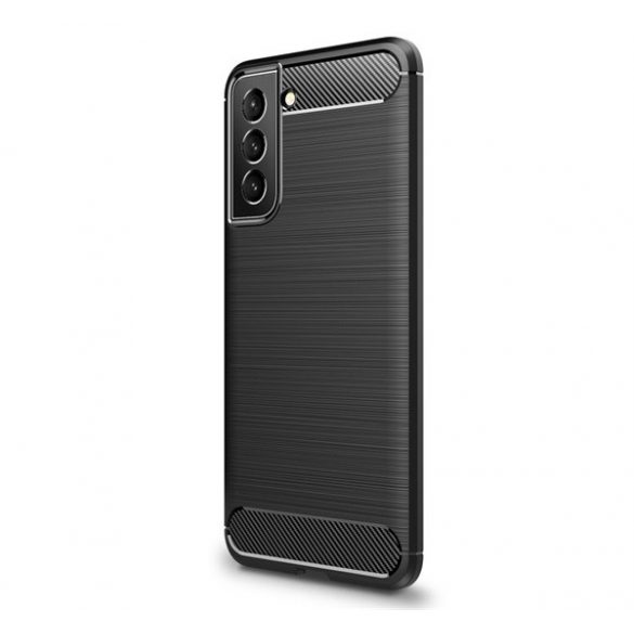 Protector de telefon din silicon (rezistență medie la impact, colț cu pernă de aer, periat, model carbon) NEGRU Samsung Galaxy S22 Plus 5G (SM-S906)