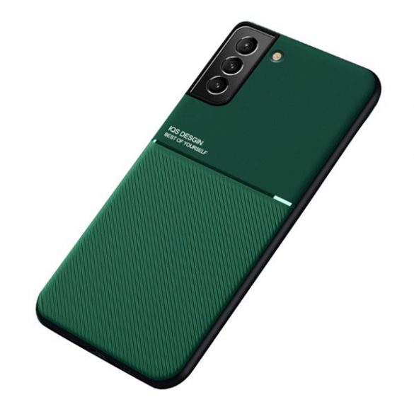 Protecție din plastic pentru telefon (cadru din silicon, rezistență medie la impact, placă metalică încorporată, spate cu efect piele, model în dungi) VERDE ÎNCHIS Samsung Galaxy S22 Plus 5G (SM-S906)