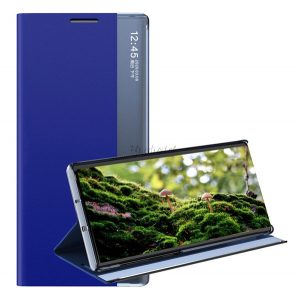 Husă în picioare, efect piele (FLIP, deschidere laterală, funcție de suport pentru desktop, afișare număr de telefon, fereastră de vizualizare) ALBASTRU DESCHIS Samsung Galaxy S22 Plus 5G (SM-S906)