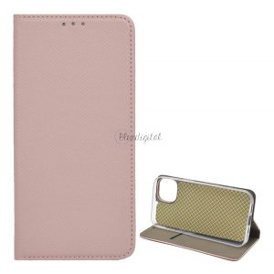 Carcasa in picioare, efect piele (FLIP, deschidere laterala, functie suport de masa, model romb) ROSE GOLD Apple iPhone 13 mini