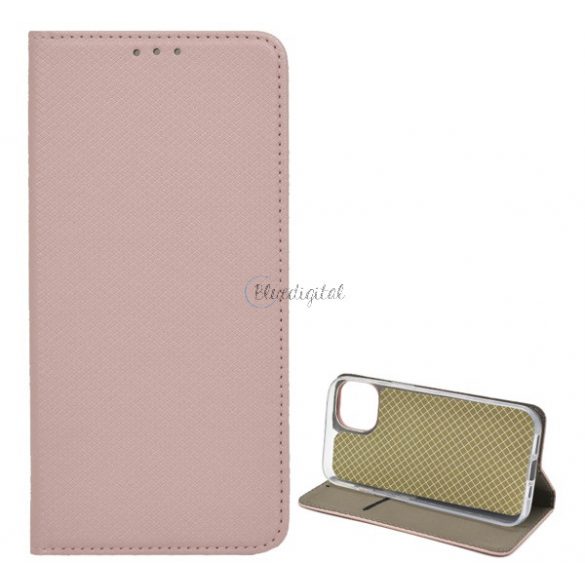 Carcasa in picioare, efect piele (FLIP, deschidere laterala, functie suport de masa, model romb) ROSE GOLD Apple iPhone 13 mini