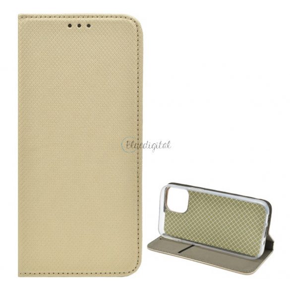 Carcasa in picioare, efect piele (FLIP, deschidere laterala, functie suport de masa, model romb) GOLD Apple iPhone 13 mini