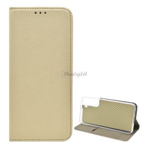 Husă în picioare, efect piele (FLIP, deschidere laterală, funcție suport pentru masă, model romb) GOLD Samsung Galaxy S22 Plus 5G (SM-S906)