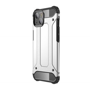 Protector de telefon din plastic Defender (rezistenta medie la impact, colt cu perna de aer, interior din silicon, efect metalic) SILVER Apple iPhone 13