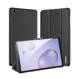 Husă DUX DUCIS DOMO în picioare, efect piele (FLIP activ, deschidere laterală, TRIFOLD, suport de masă, model textil) NEGRU Samsung Galaxy Tab A8 10.5 WIFI (2021) SM-X200, Samsung Galaxy Tab A8 10.5 LTE (2021) SM-X205