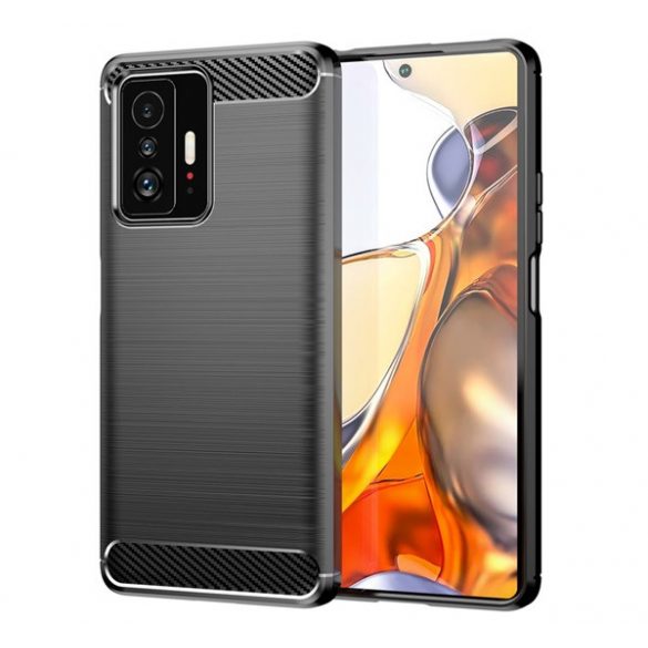 Husă silicon pentru telefon (rezistent la impact mediu, călcâi pernă de aer, model de carbon periat) negru Xiaomi 11T, Xiaomi 11T Pro