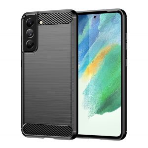 Protector de telefon din silicon (rezistență medie la impact, colț cu pernă de aer, periat, model carbon) NEGRU Samsung Galaxy S21 FE (SM-G990)