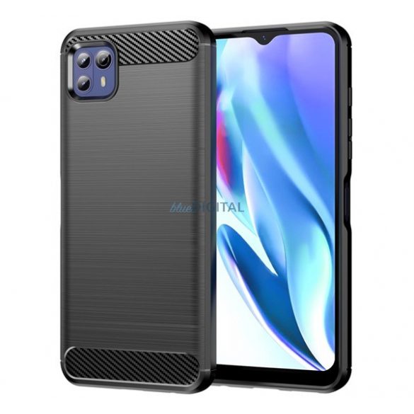 Protectie din silicon pentru telefon (rezistenta medie la impact, colt cu perna de aer, periat, model carbon) NEGRU Motorola Moto G50 (XT2137)