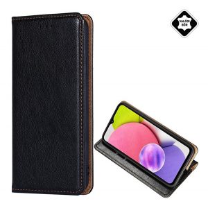 Husă stativă, piele naturală (FLIP, deschidere laterală, desktop) negru Samsung Galaxy A22 5G (SM-A226)