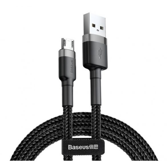 Cablu de date BASEUS CAFULE (USB - microUSB, 2A, încărcător rapid, 300cm, șiret) GRI/NEGRU