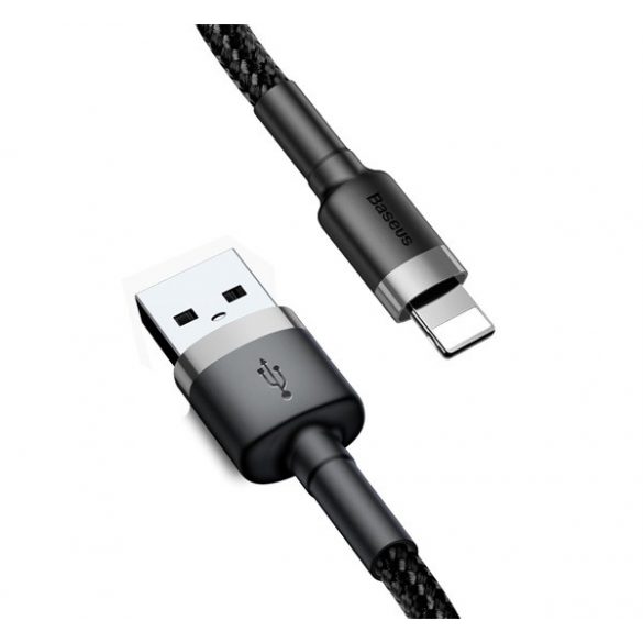 Cablu de date BASEUS CAFULE (USB - lightning, 2.4A, incarcator rapid 3.0, 50cm, siret) NEGRU