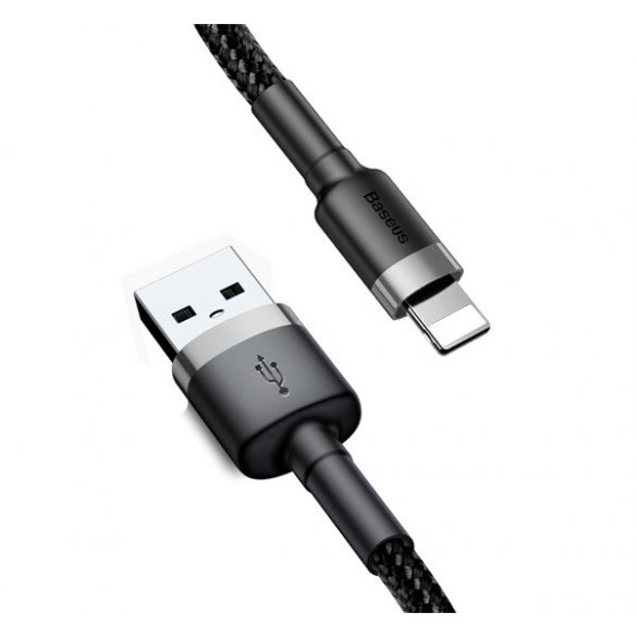 Cablu de date BASEUS CAFULE (USB - lightning, 2.4A, incarcator rapid 3.0, 100cm, siret) NEGRU/GRI