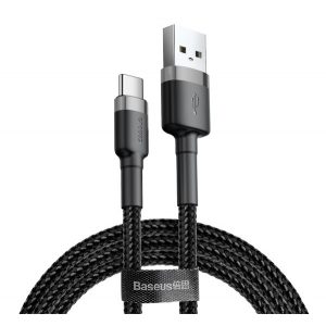 Cablu de date BASEUS CAFULE (USB - Type-C, 3A, încărcător rapid PD 3.0, 100cm, șiret) GRI/NEGRU