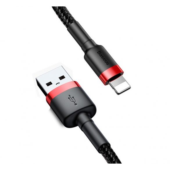 Cablu de date BASEUS CAFULE (USB - lightning, 2.4A, incarcator rapid 3.0, 100cm, siret) NEGRU/ROSU