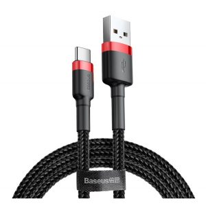 BASEUS CAFULE cablu de date (USB - Type-C, 3A, încărcător rapid PD 3.0, 100cm, șiret) ROȘU/NEGRU