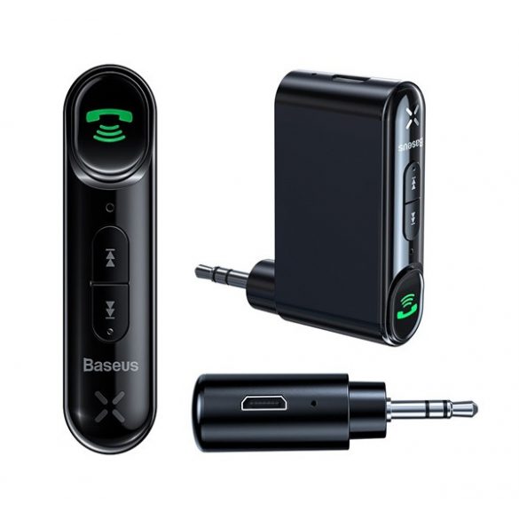 Adaptor audio bluetooth BASEUS (mufă microUSB, v5.0, mufă 3,5 mm, AUX + cablu microUSB) NEGRU