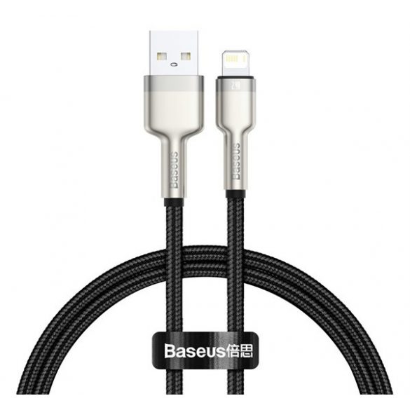 Cablu de date BASEUS CAFULE (USB - fulger, 2.4A, încărcător rapid PD, 25cm, șiret) NEGRU