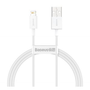 Cablu de date BASEUS SUPERIOR (USB - lightning, 2.4A, încărcător rapid PD, 100cm, anti-rupere) ALB