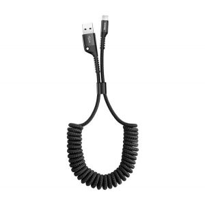 Cablu de date BASEUS (USB - lightning, 2A, 100cm, cablu spiralat) NEGRU