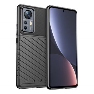 Protector de telefon din silicon (rezistenta la impact mediu, cu dungi, model convex) NEGRU Xiaomi 12 Pro