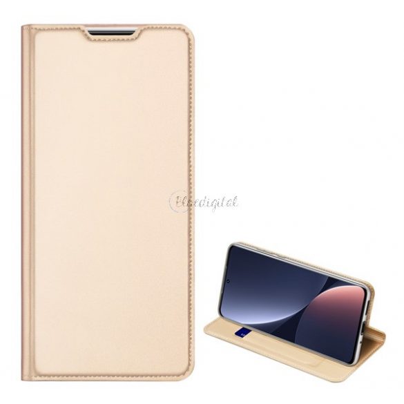 Husa DUX DUCIS SKIN PRO in picioare, efect piele (FLIP, deschidere laterala, suport card bancar, functie suport birou) GOLD Xiaomi 12 Pro