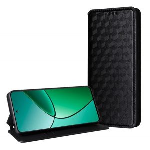 Husă stativă cu efect de piele (FLIP, deschidere laterală, suport pentru desktop, model complet 3D cu diamante, premium) negru Samsung Galaxy S22 5G (SM-S901)