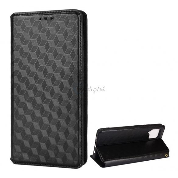 Carcasă în picioare, efect piele (FLIP, deschidere laterală, funcție de suport pentru desktop, model complet romb 3D, premium) NEGRU Samsung Galaxy A42 5G (SM-A425F)