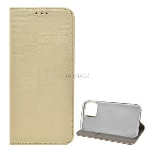 Carcasa in picioare, efect piele (FLIP, deschidere laterala, functie suport de masa, model romb) GOLD Apple iPhone 13 Pro Max