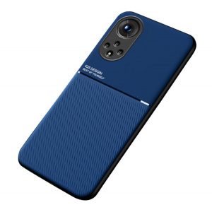 Protectie din plastic pentru telefon (cadru din silicon, rezistenta medie la impact, placa metalica incorporata, spate cu efect piele, model in dungi) ALBASTRU INCHIS Huawei Nova 9, Honor 50