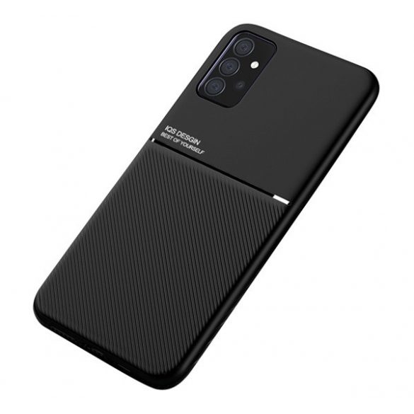 protecțiede telefon din plastic (cadru din silicon, rezistent la impact mediu, placă metalică încorporată, spate cu efect de piele, model cu dungi) negru Samsung Galaxy A52 5G (SM-A526F), Samsung Galaxy A52s 5G (SM-A528),