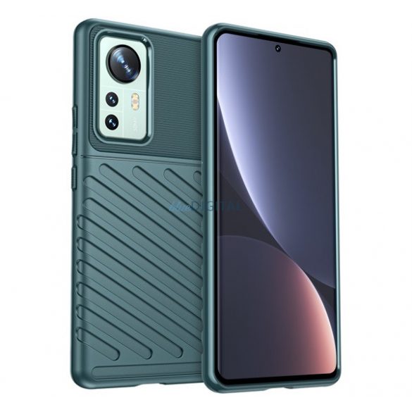 Protector de telefon din silicon (rezistență medie la impact, în dungi, model convex) VERDE ÎNCHIS Xiaomi 12 Pro