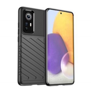 Protectie de telefon din silicon (rezistenta medie la impact, cu dungi, model convex) NEGRU Xiaomi 12X, Xiaomi 12