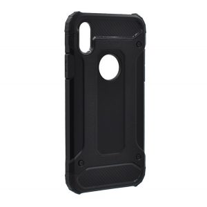 Protector de telefon din plastic Defender (rezistență medie la impact, colț cu pernă de aer, interior din silicon, efect metalic, decupaj logo) NEGRU Apple iPhone XS 5.8