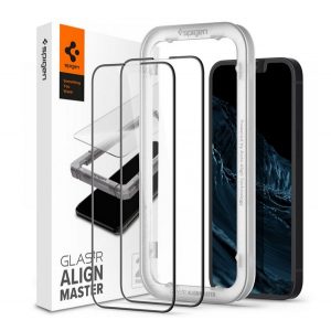 SPIGEN ALM FC sticlă de protecție pentru ecran 2 buc (2.5D, fără amprentă, foarte rezistent la zgârieturi, 9H, ultrasubțire, evidențiere de culoare) NEGRU Apple iPhone 13, Apple iPhone 13 Pro, Apple iPhone 14