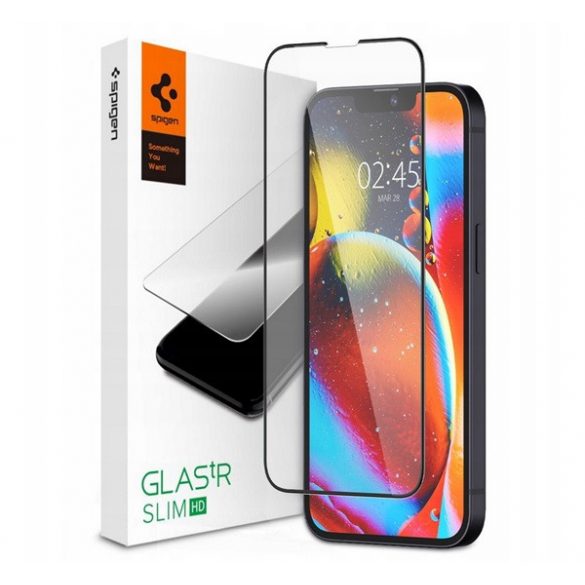 SPIGEN FC folie sticlă protecție ecran(2.5D, rezistent la amprente, foarte rezistent la zgârieturi, 9H, ultra-subțire, 0.3mm, evidențierea culorii) negru Apple iPhone 13, Apple iPhone 13 Pro, Apple iPhone 14