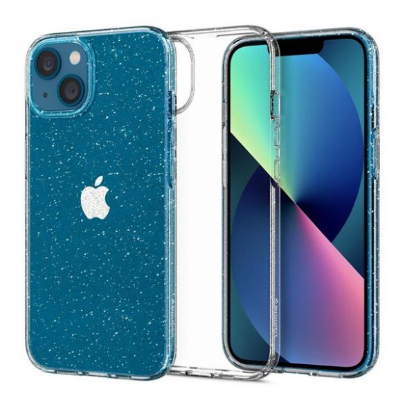 Protector de telefon din silicon SPIGEN LIQUID CRYSTAL GLITTER (rezistenta medie la impact, colt cu perna de aer, pudra cu sclipici) TRANSPARENT Apple iPhone 13