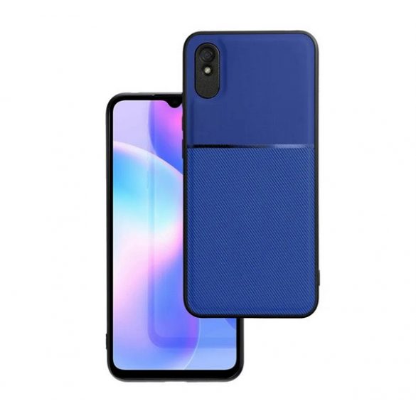 Protectie din plastic pentru telefon (cadru din silicon, rezistenta medie la impact, placa metalica incorporata, spate cu efect piele, model in dungi) ALBASTRU INCHIS Xiaomi Redmi 9A (Redmi 9 AT)