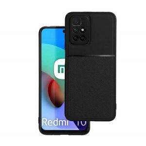 Protecție din plastic pentru telefon (cadru din silicon, rezistență medie la impact, placă metalică încorporată, spate cu efect piele, model în dungi) NEGRU Xiaomi Redmi 10 (2021), Xiaomi Redmi 10 (2022)