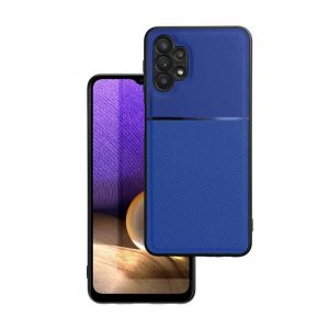 Protectie din plastic pentru telefon (cadru din silicon, rezistenta medie la impact, placa metalica incorporata, spate cu efect piele, model in dungi) ALBASTRU INCHIS Samsung Galaxy A32 4G (SM-A325)