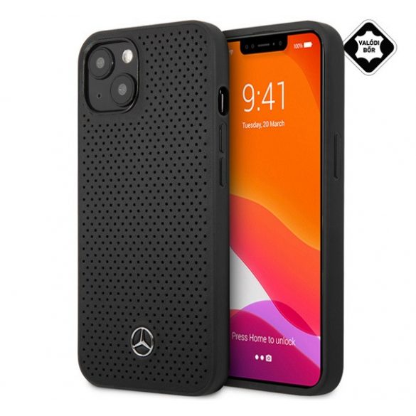 CG MOBILE MERCEDES-BENZ PIELE PERFORATA protectie telefon din plastic (spate din piele naturala, perforata) NEGRU Apple iPhone 13